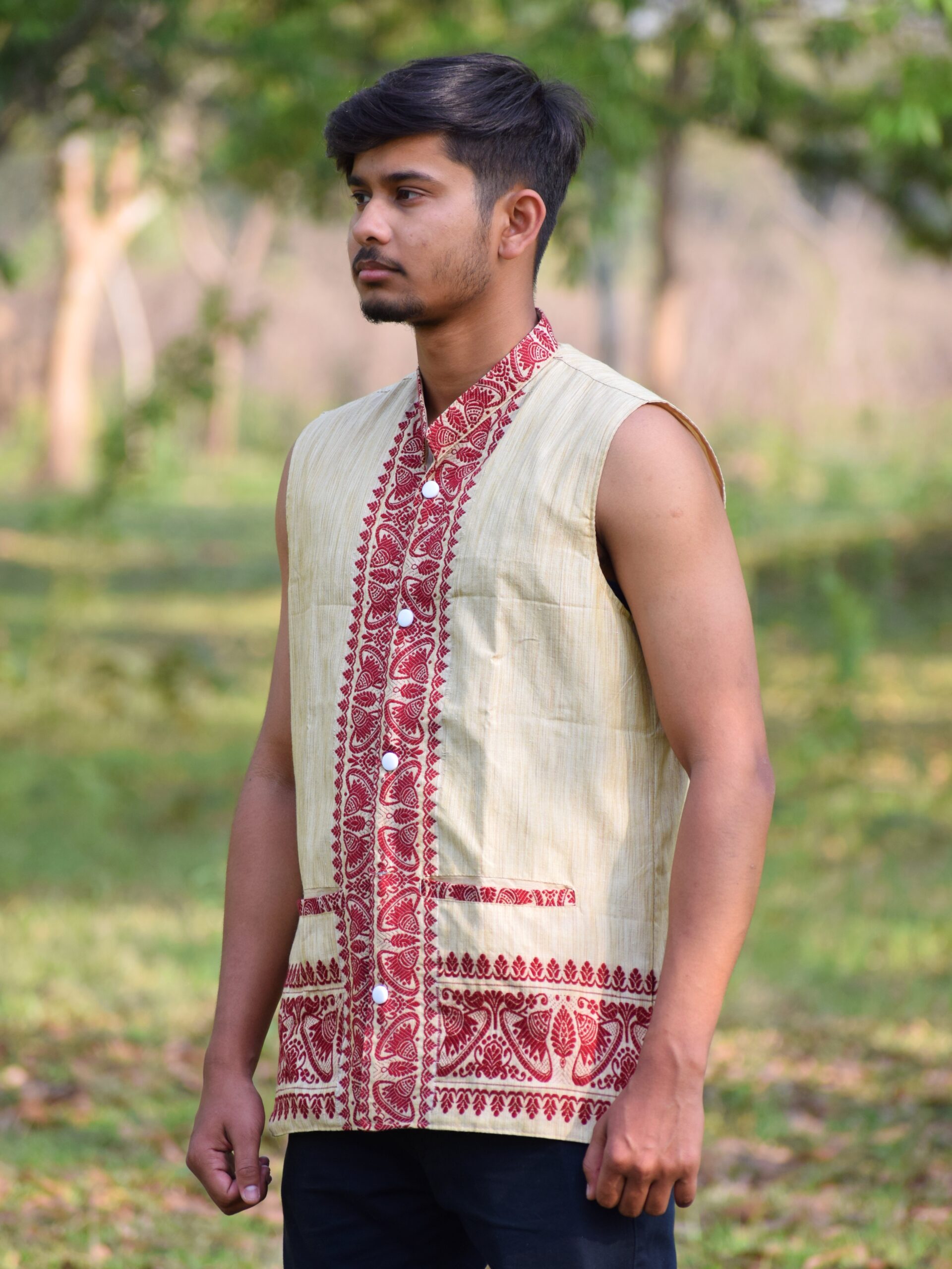 red & white Embroidered Assamese Traditional Print Groom Wear at Rs  3582.40/piece in Guwahati