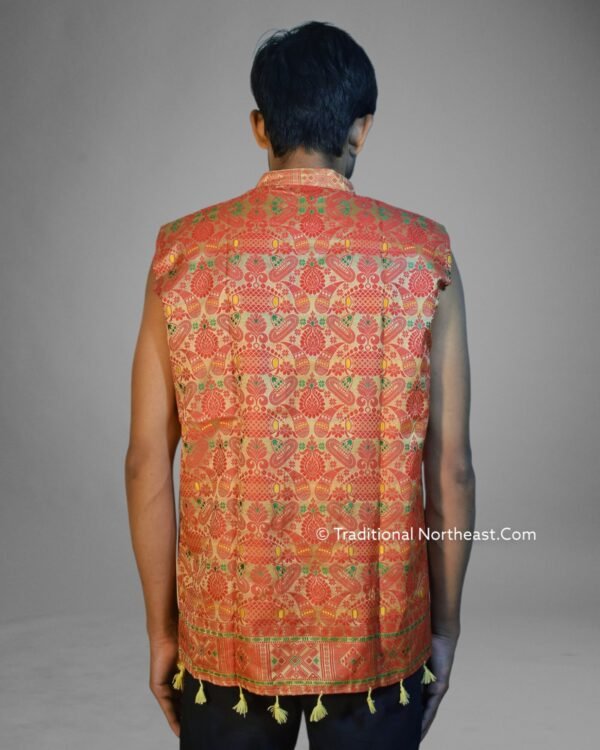 WaistCoat -Men - Assamese Gamosa Design - Synt Silk - Image 5