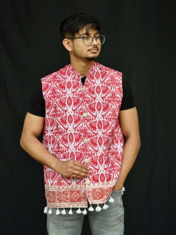 Waistcoat - Men - Assamese Gamosa Design – Traditional NorthEast