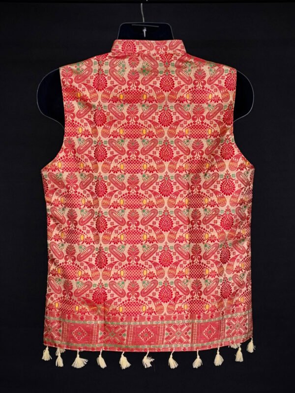 WaistCoat -Men - Assamese Gamosa Design - Synt Silk – Traditional NorthEast