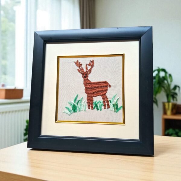 Deer Embroidery Framed Panel - Image 1