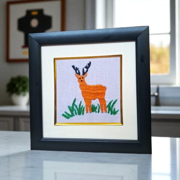 Deer Embroidery Framed Panel - Image 1