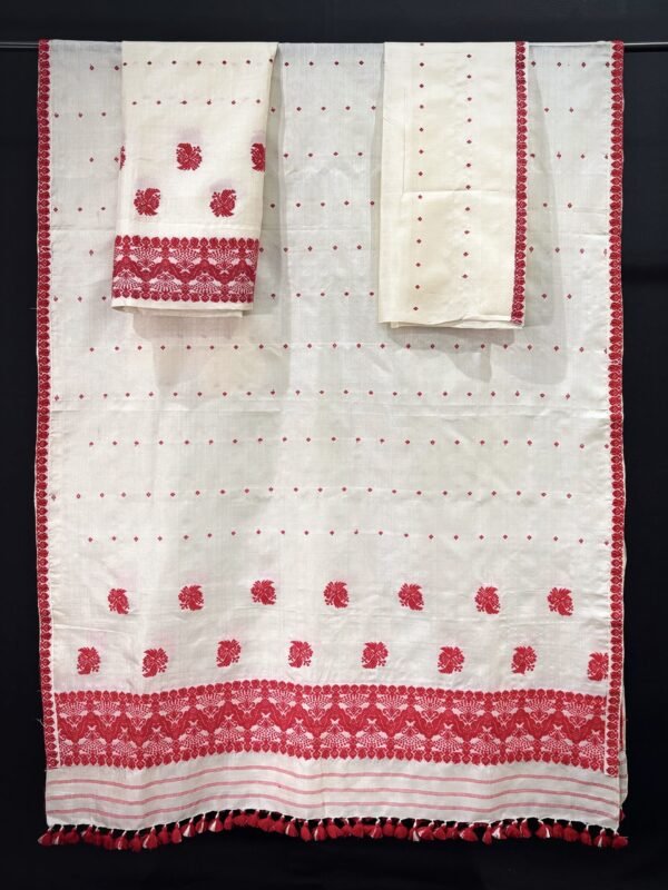 Sador Mekhela- Tussar silk -white-Traditional Design - Image 2