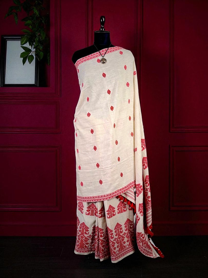 Sador Mekhela AG 2 Sador Mekhela - Eri Silk - Assamese Design - Image 1