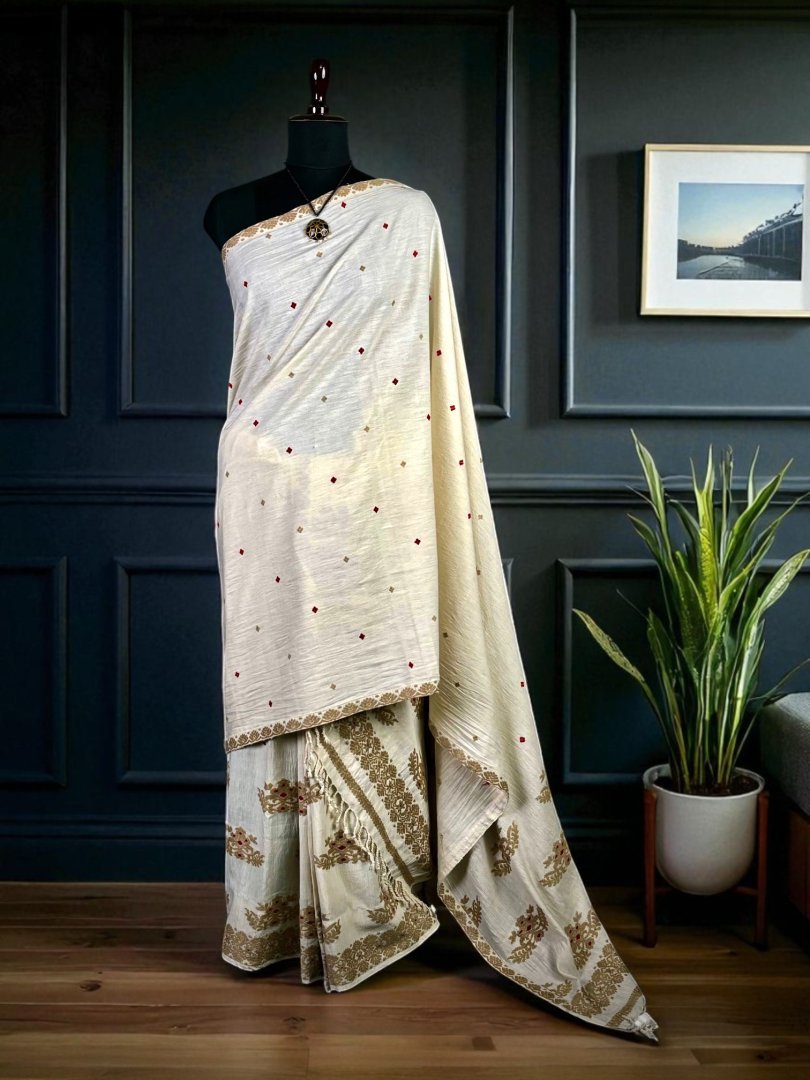 Sador Mekhela AG 4 Sador Mekhela - Eri Silk's - Assamese Design - Image 1