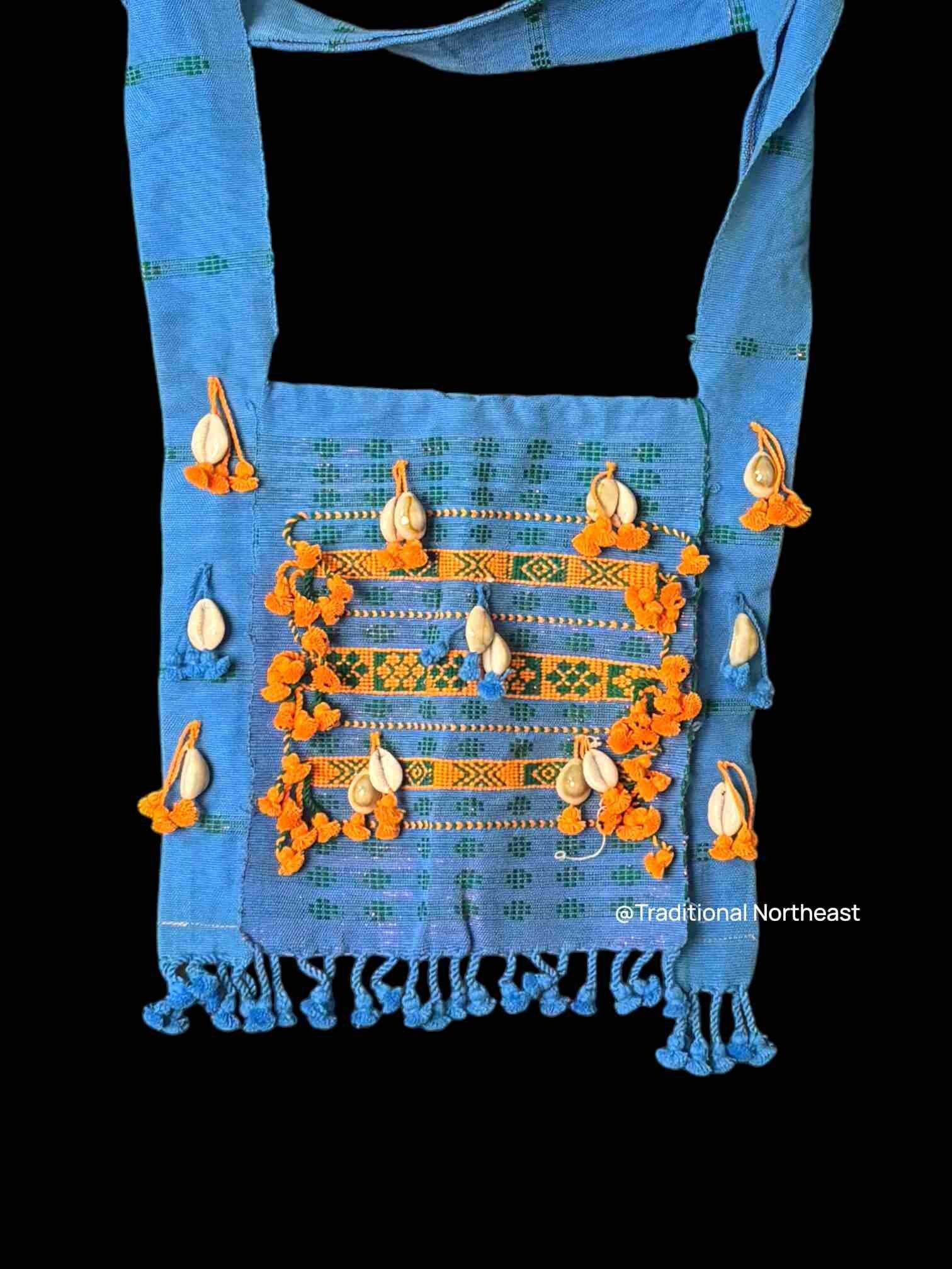 IMG_8721 (2) Jhola Bag - Karbi Jamborong- Cowrie Shell Design - Blue - Image 1