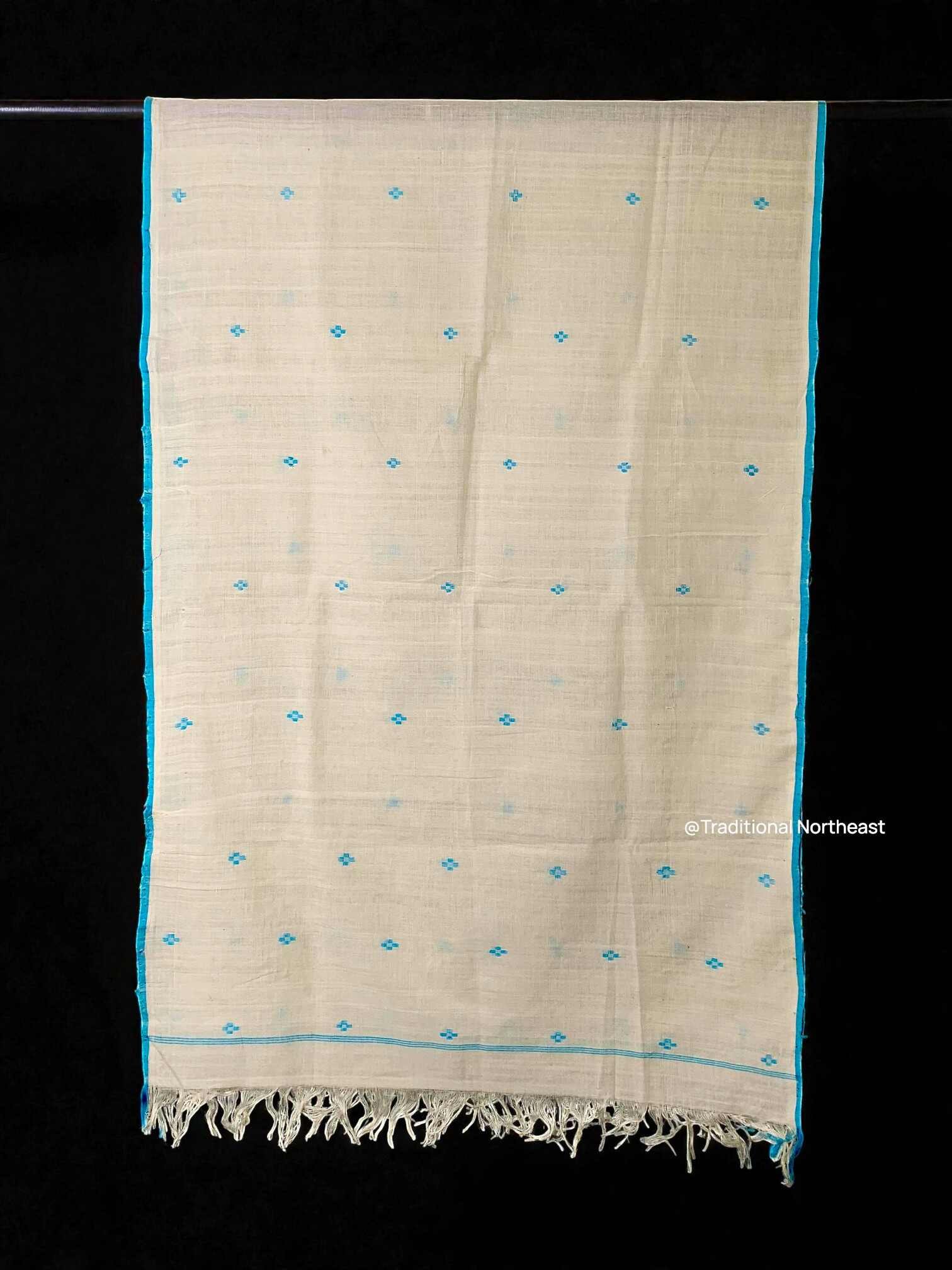 TNE80858 Stole - Pure Cotton - White/Blue c1 - Image 1