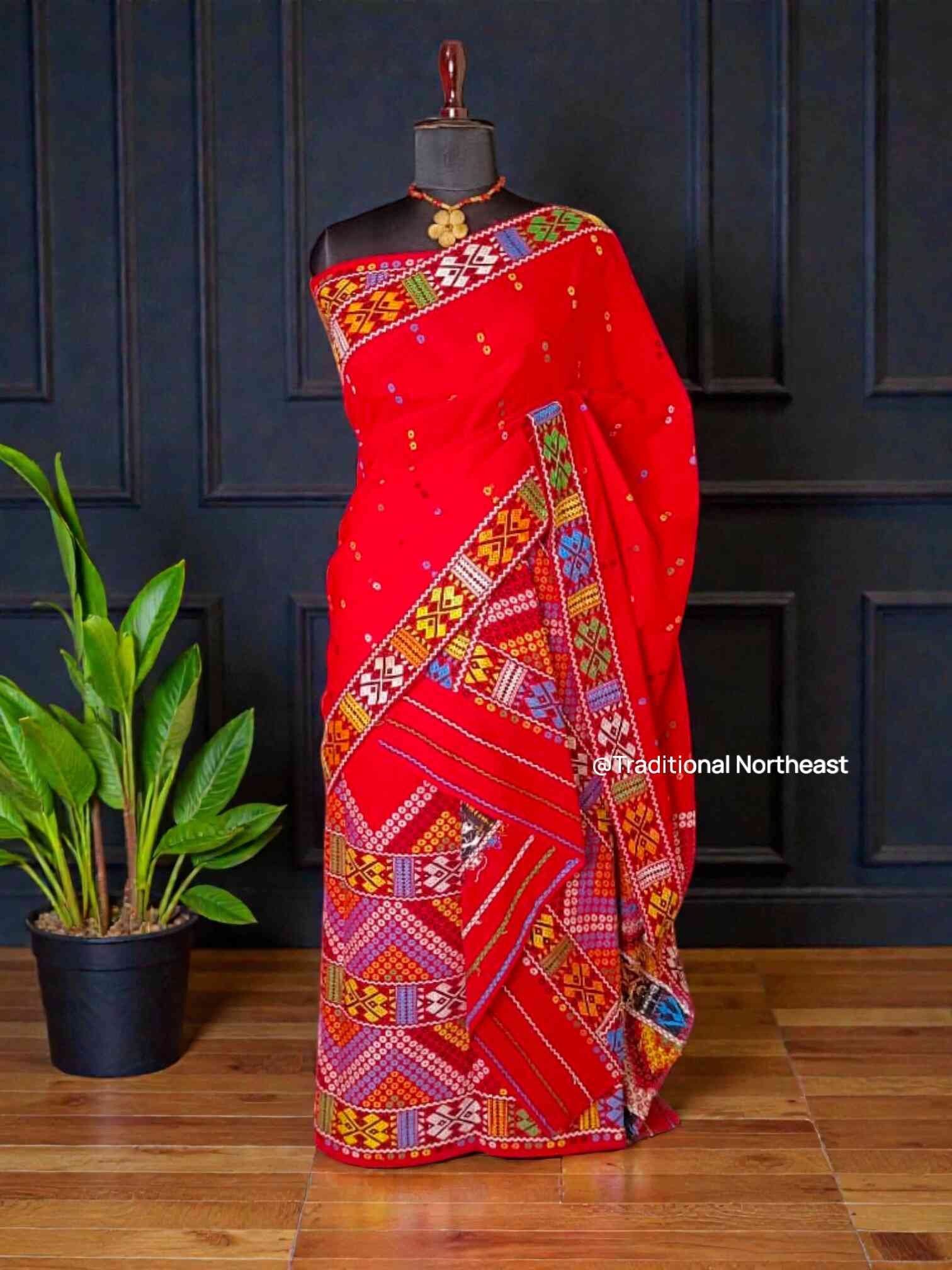 WhatsApp Image 2025-12-15 at 11. Sador Mekhela - Mising Design - Red - Image 1