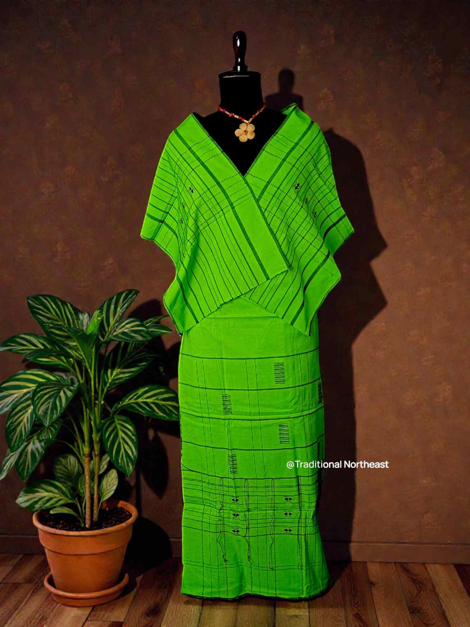 WhatsApp Image 2025-12-16 at 10. Wrapper - Arunachali Design - Cotton Blend - Green - Image 1