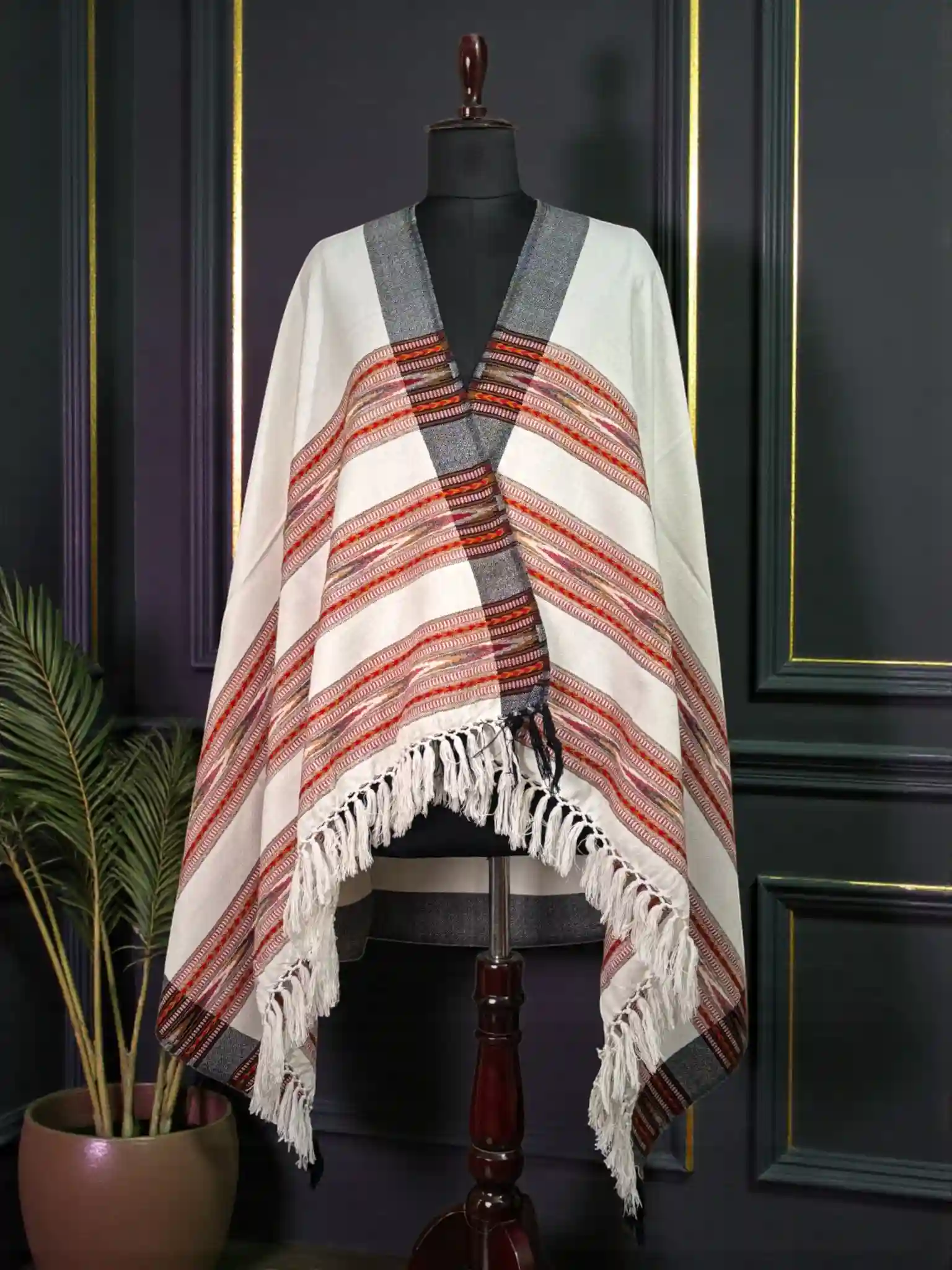 TNE_MizoStole_5 Shawl - Mizo Design - White - Image 1