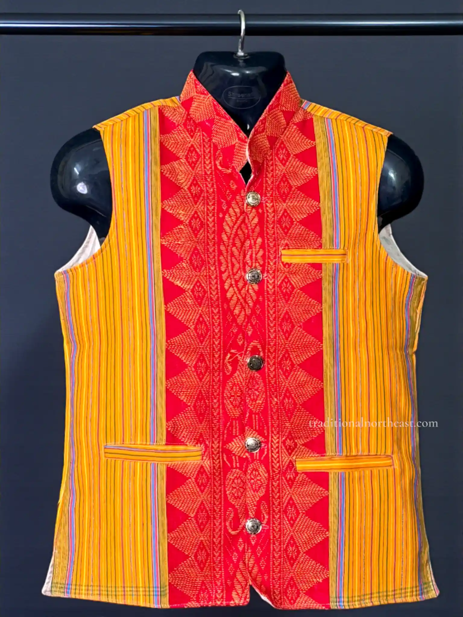 Waistcoat_Bodo_ TNE80978_1 Waistcoat - Men - Bodo Traditional Design - Yellow/Red - Image 1