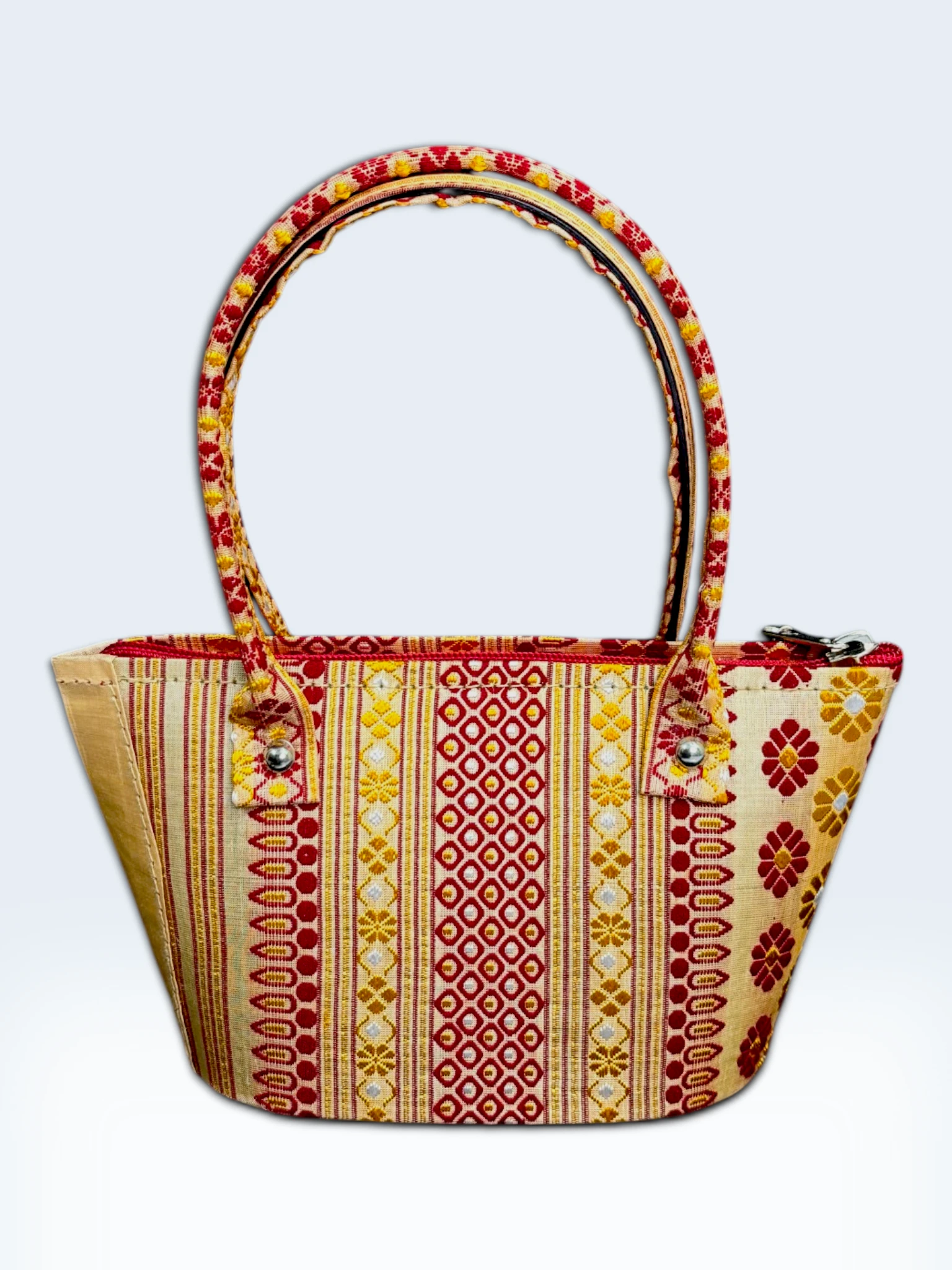Bag_Karbi_Design_TNE81136_2 Hand Bag - Tussar Silk - Maroon - Image 1