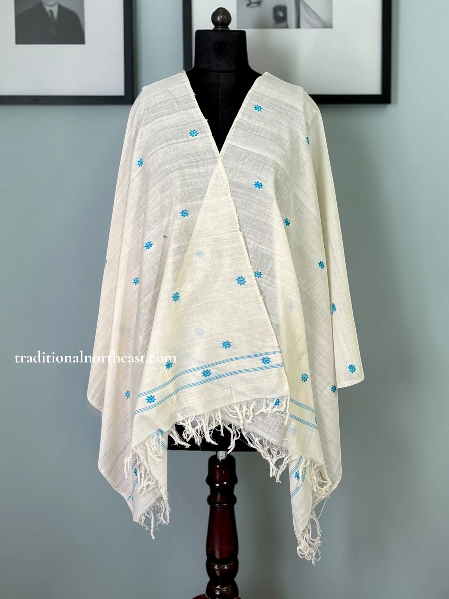 ENE_Cotton_Stole_TNE81077_1 Stole - Pure Cotton - Blue Motif - Image 1