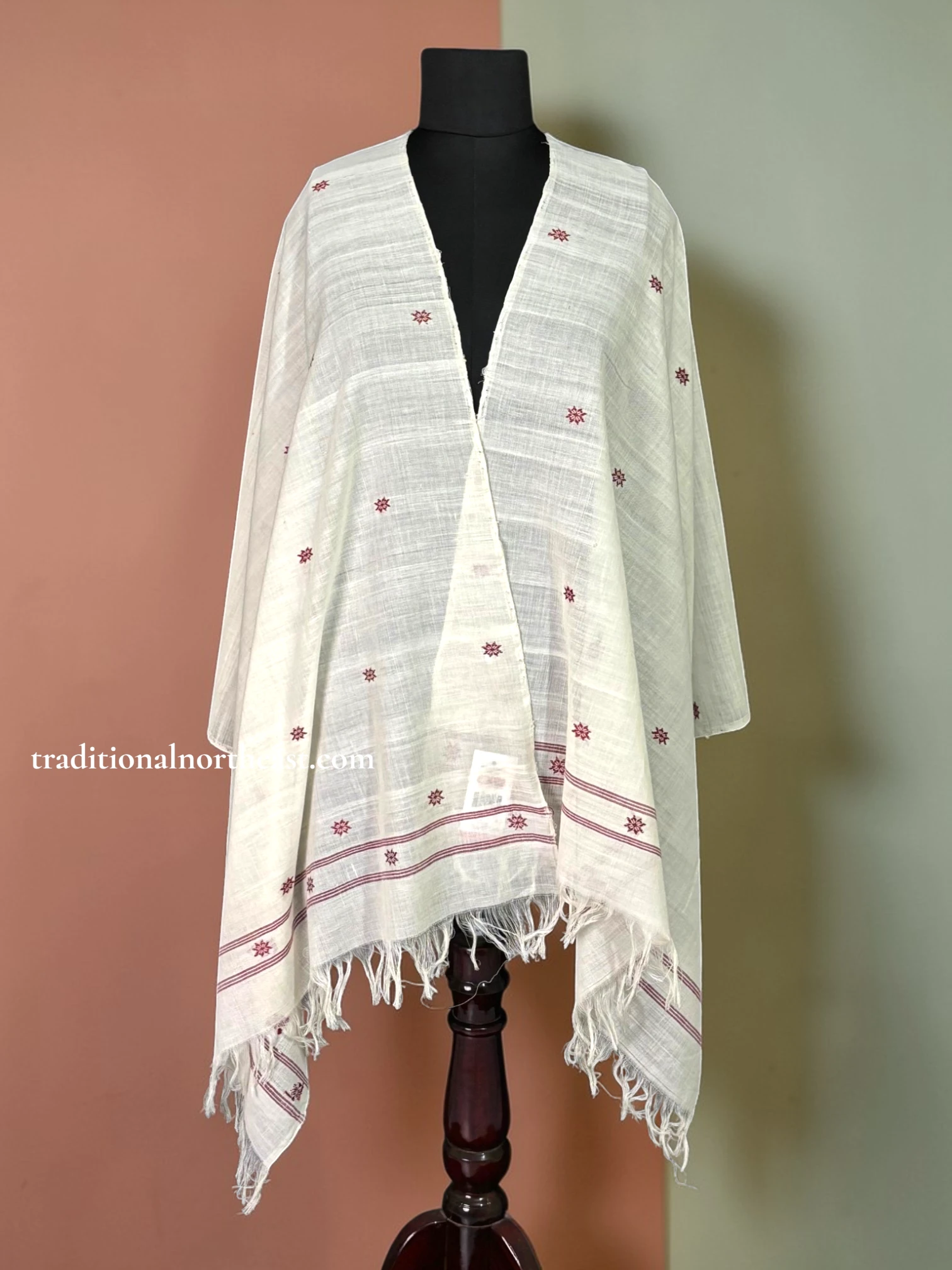 ENE_Cotton_Stole_TNE81078_1 Stole - Pure Cotton - Maroon Motif - Image 1