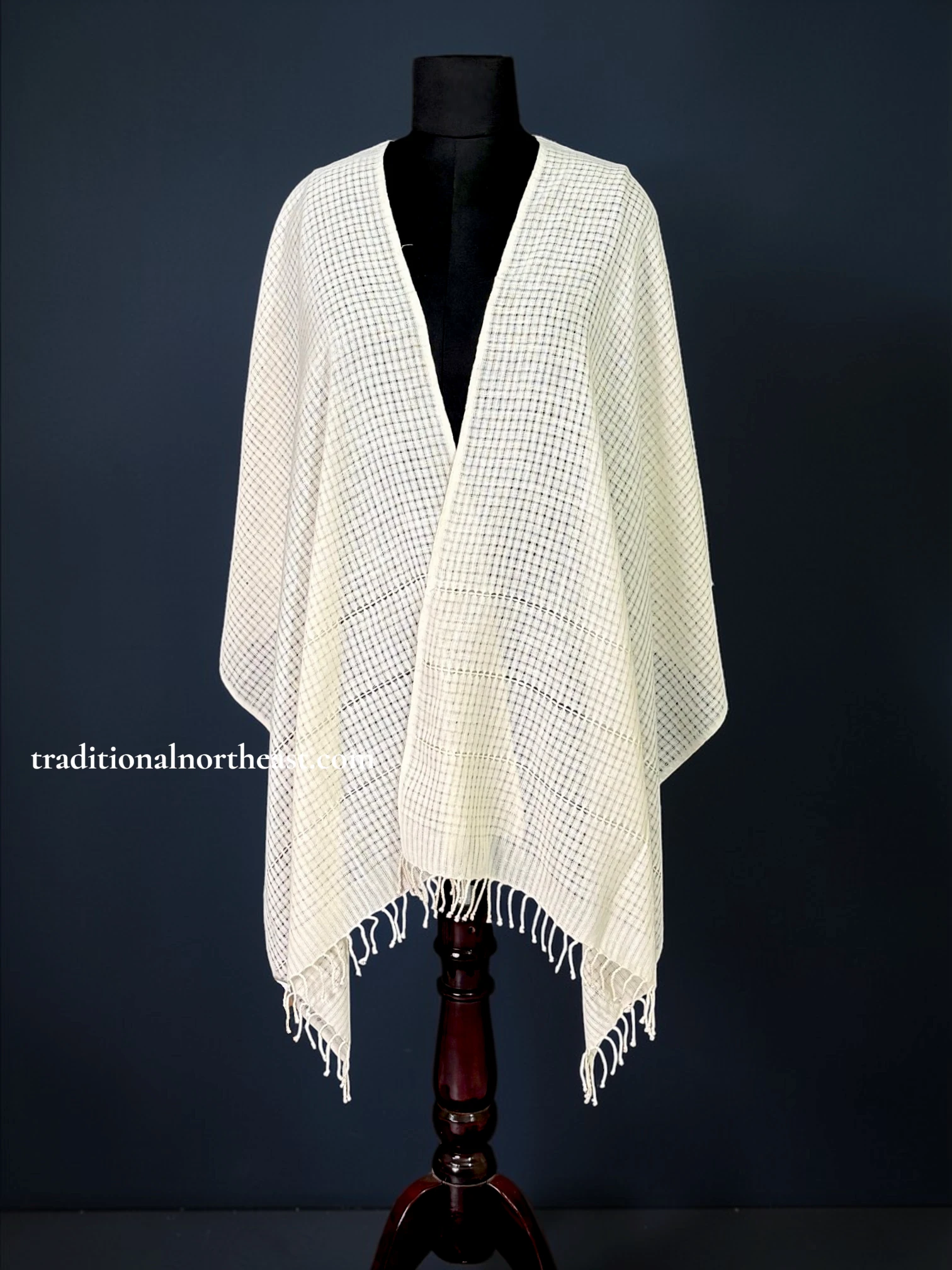 ENE_Stole_EriSilk_TNE81036_1 Stole - Eri Silk - Net Design - Off White - Image 1