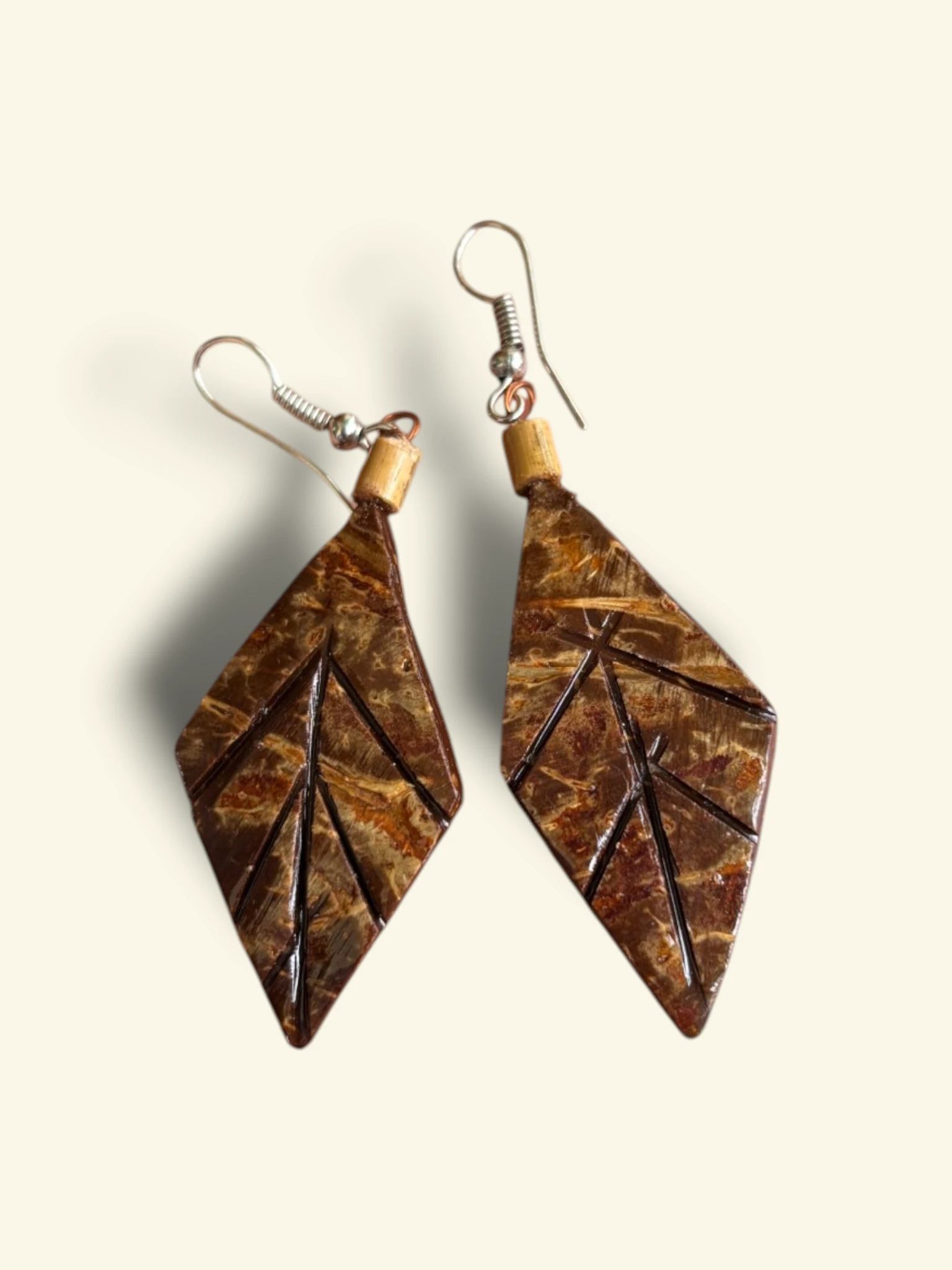 Earrings_Bamboo_TNE80916 Earrings - Bamboo - Leaf Design - Image 1
