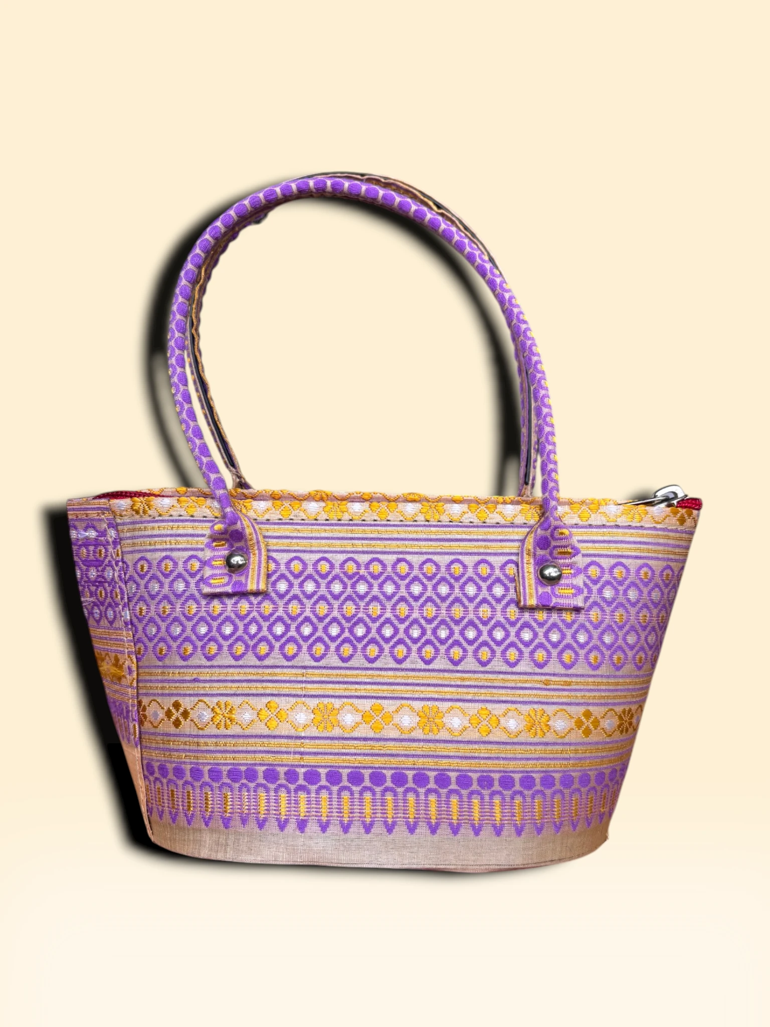 HandBag_Tussar_Silk_TNE81111_3 Bag - Tussar Silk - Rupahi Handle - Image 1