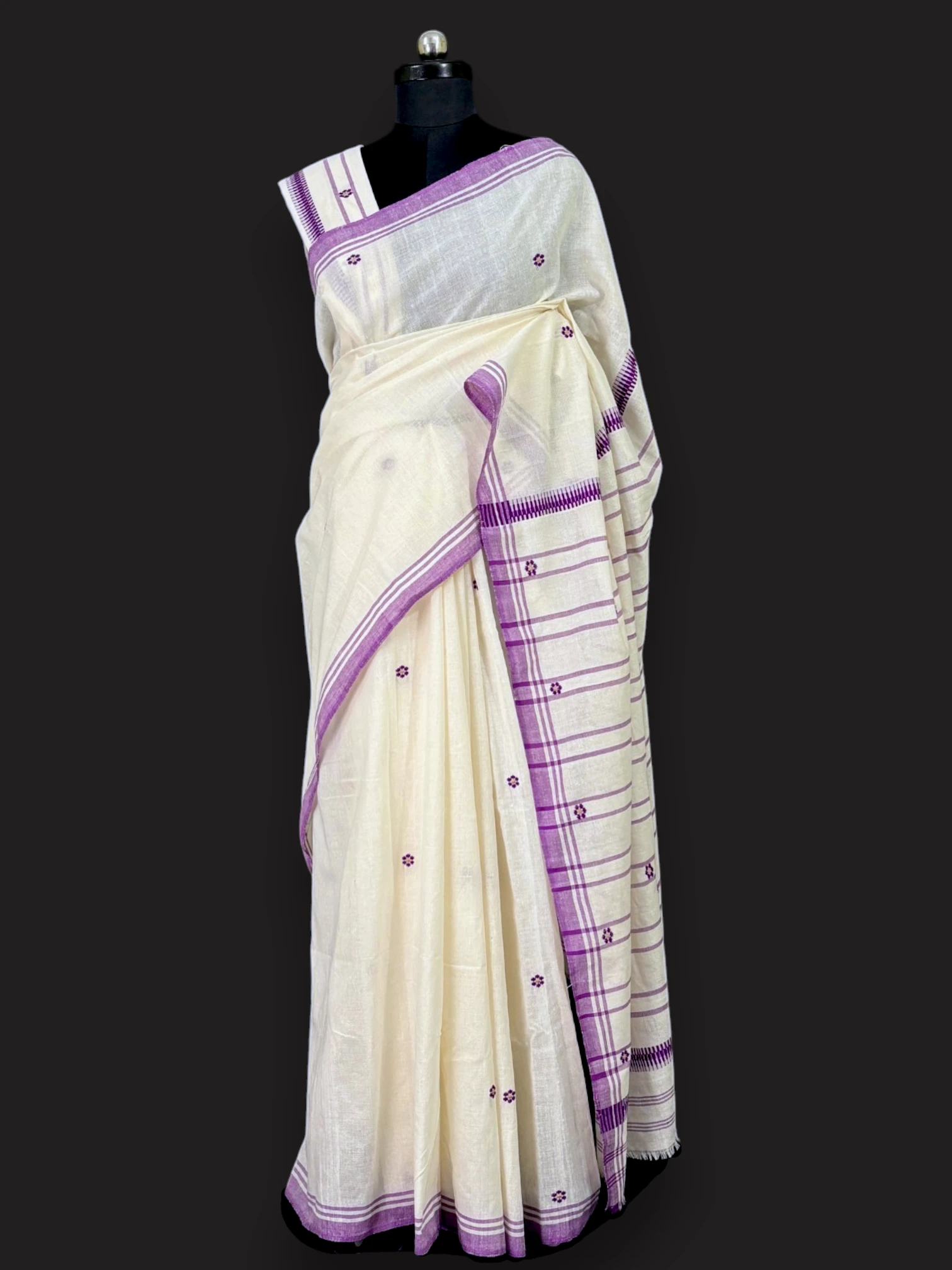 Saree_Cotton_Dimasa_Design_TNE81001_1 Saree - Eri by Cotton - Purple Motifs - Image 1