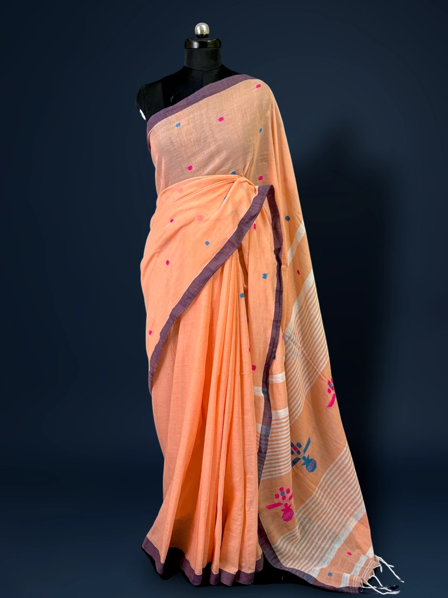 Saree_Cotton_TNE81062_1 Saree - Pure Cotton - Peach - Image 1