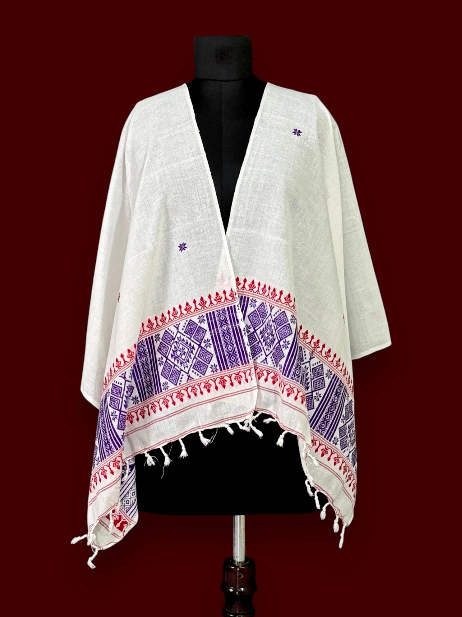 Stole_Cotton_TNE81119_2 Dupatta - Cotton - Red/Purple Motifs - Image 1