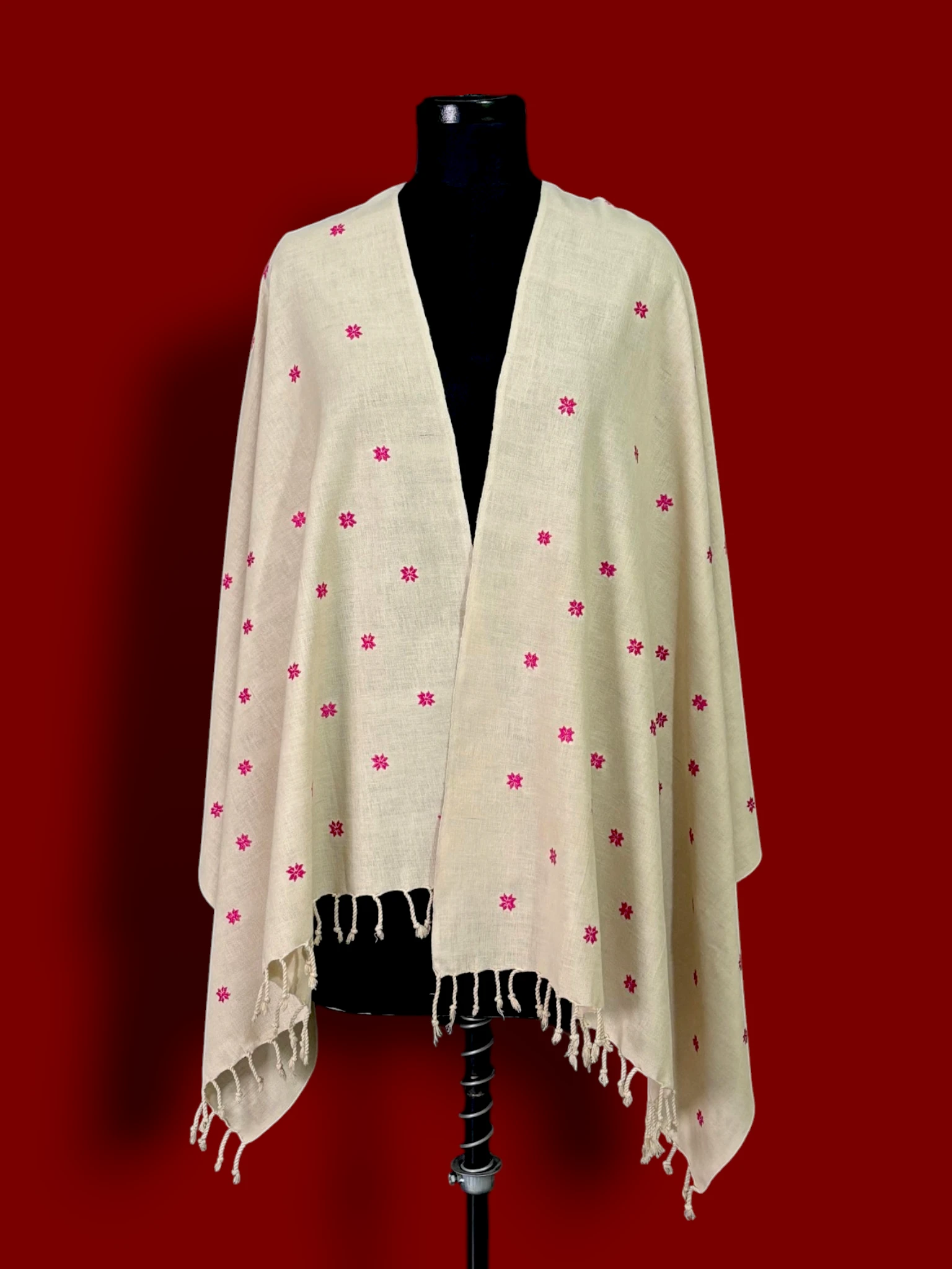 Stole_EriSilk_TNE81129_2 Stole - Eri Silk - Pink Motifs - Image 1