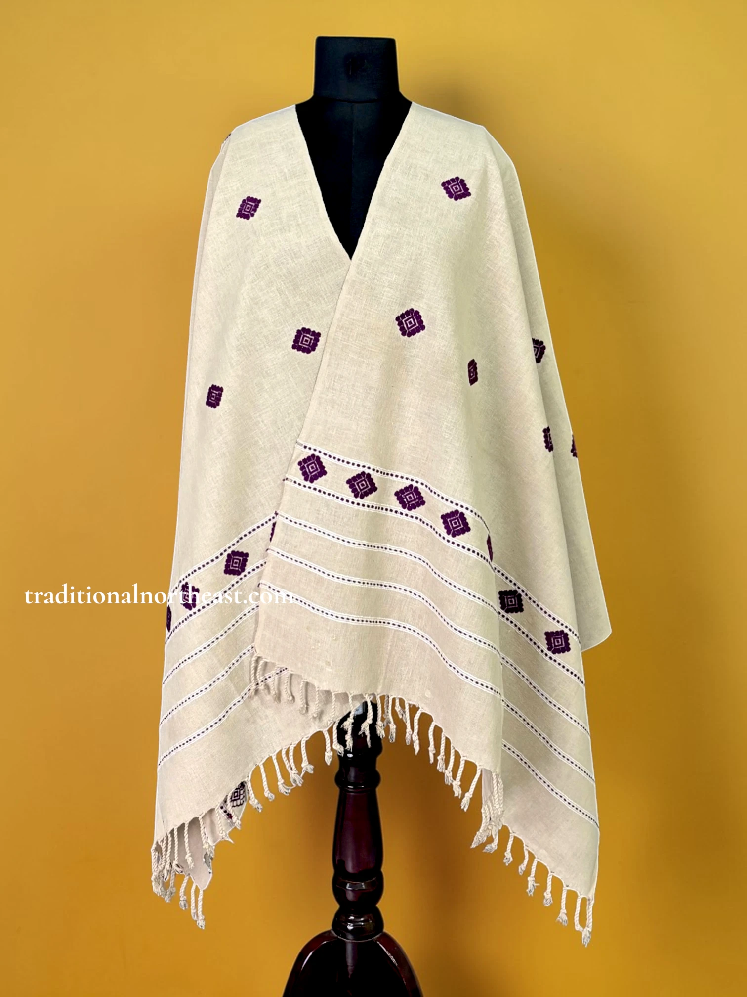 Stole_EriSilk_TNE81131_2 Shawl - Eri Silk - Dark Purple Motifs - Image 1