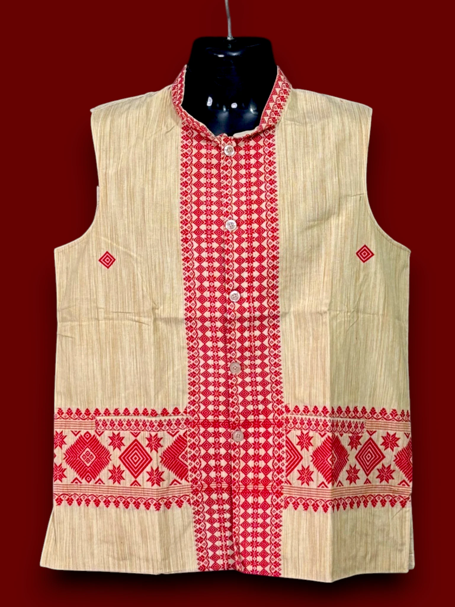 Waistcoat_Ghisa_TNE81107_1 Waistcoat - Ghisa - Assamese Design - Image 1