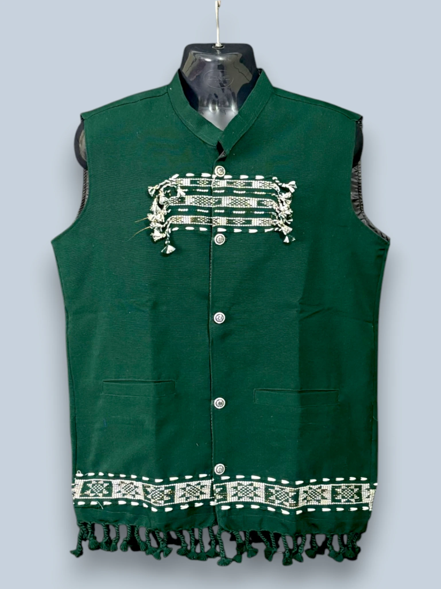 Waistcoat_Karbi_TNE81106_1 Waistcoat - Cotton - Karbi Design - Dark Green - Image 1