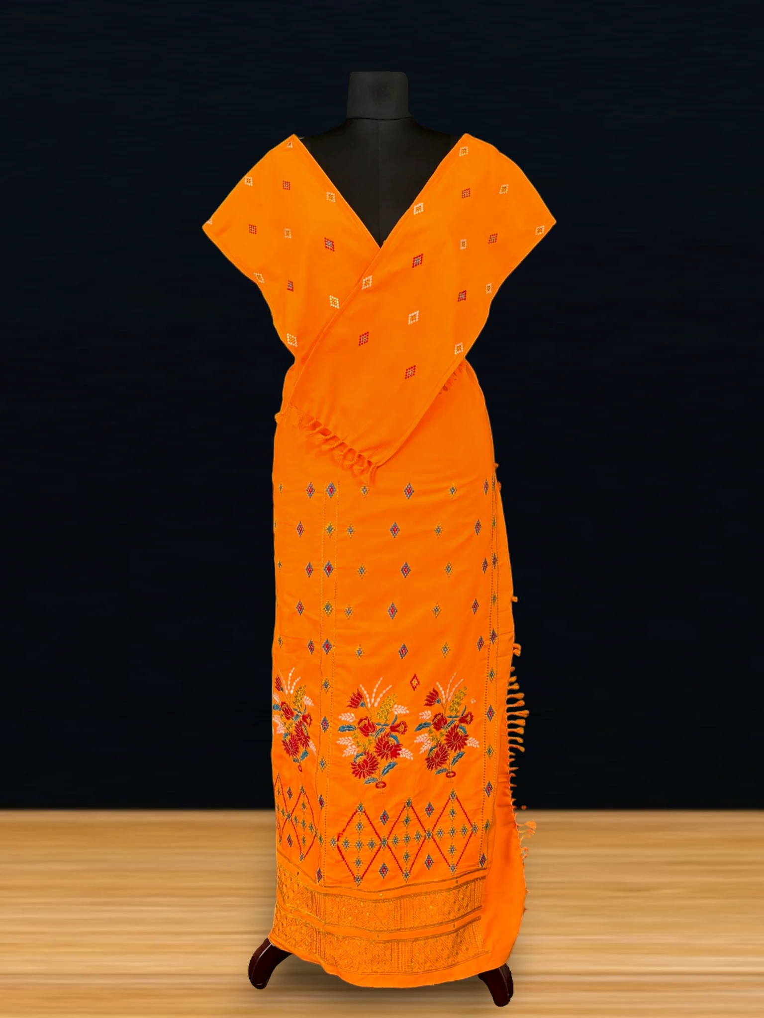 Wrapper_Arunachali_Design_TNE81095_1 Wrapper - Arunachali Design - Orange - Image 1