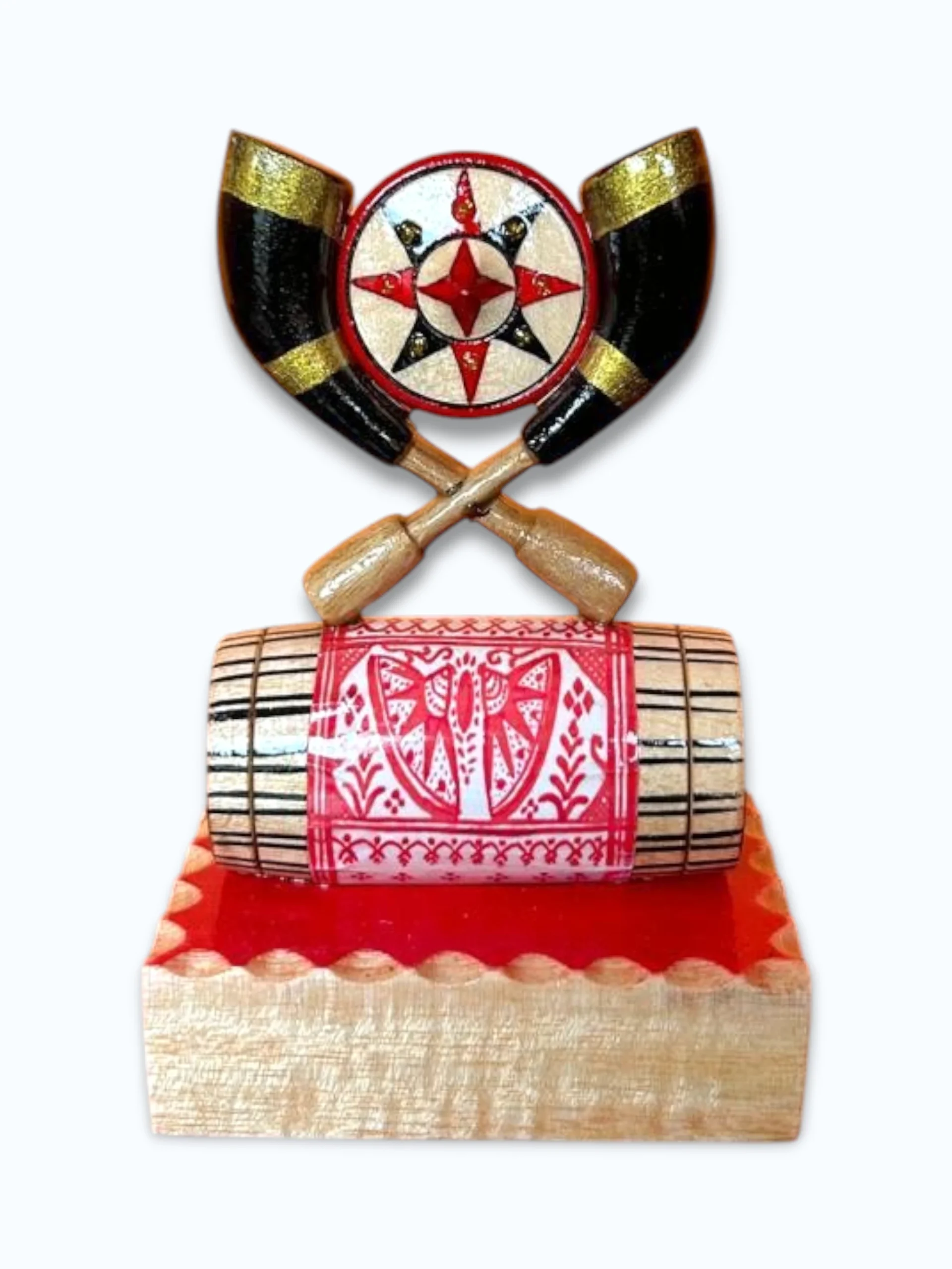 Handicraft_a3 Handcrafted wooden show piece -Japi,Dhol,Pepa - Image 1